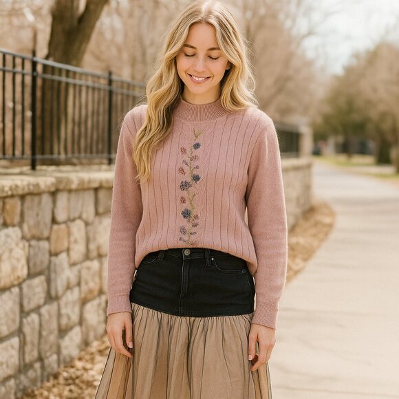Beautiful Beaded Embroidered Vintage Lavender Sweater L - Picture 1 of 10